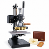 ZONESUN ZS-190 Digital Hot Stamping Machine for Leather & Paper — machine with application samples on white background; samples illustrate applications