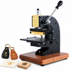 ZONESUN ZS-MA90 Hot Foil Stamping Machine with Infrared Positioning for Leather, Wood & Paper — machine with application samples on white background; samples shown for application illustration