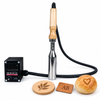 ZONESUN Handheld Hot Stamping Machine for Leather, Cake, Wood — machine with application samples on white background; samples illustrate applications