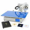 ZONESUN ZS-3025 Digital Foil Printer for Leather, Fabric & PVC — machine with application samples on white background; samples illustrate applications
