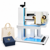 ZONESUN ZS-8025D Digital Hot Foil Stamping Machine for Boxes & Bags — machine with application samples on white background; samples illustrate applications