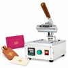 Zonesun WT-90ZM Manual Hot Foil Stamping Machine Leather Embossing — machine with application samples on white background; samples illustrate applications