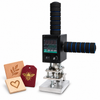 Zonesun H810 Leather Handheld Hot Foil Stamping Machine Wood Embossing — machine with application samples on white background; samples illustrate applications