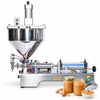 ZONESUN ZS-GTJ Pneumatic Paste Filling Machine for Peanut Butter with Mixer & Hopper with application samples on white background