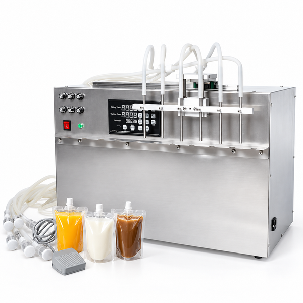 ZONESUN ZS-DPSP6 six nozzle spout pouch filler with juice, milk and coffee pouches